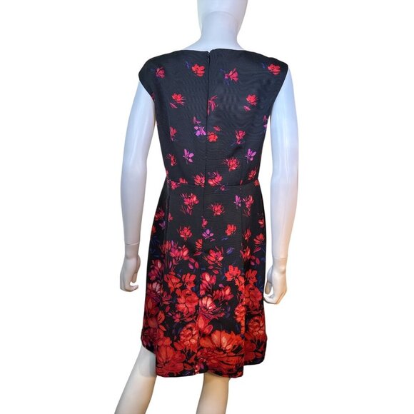 Adrianna Papell Black Floral Sleeveless Fit & Flare Dress Red Accents Sz 10P EUC - Picture 4 of 7